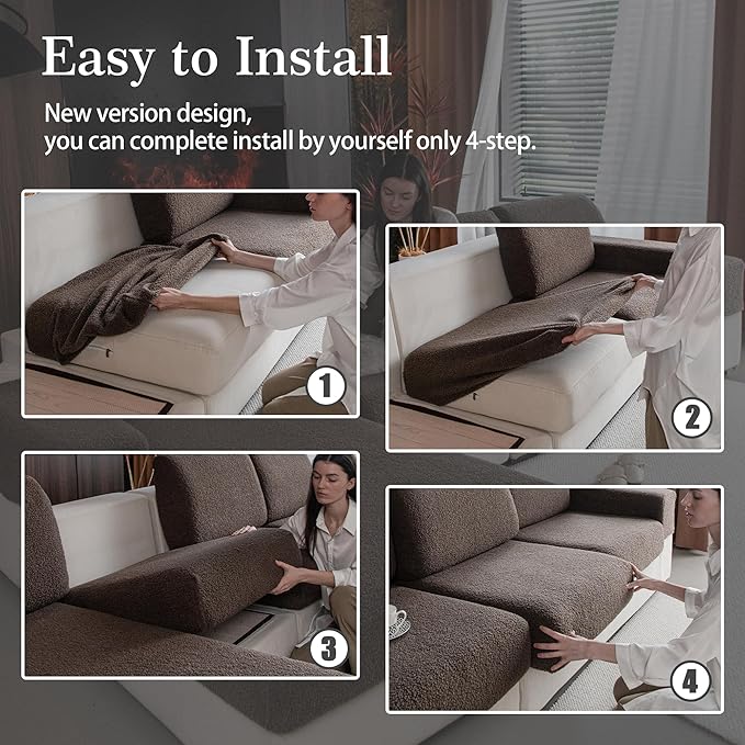 Couch Cushion Covers for Sectional Sofa, Stretch Soft Sofa Slipcovers Washable Wear-Resistant Universal Furniture Protector for Living Room(1 Piece Loveseat Cover, Brown)