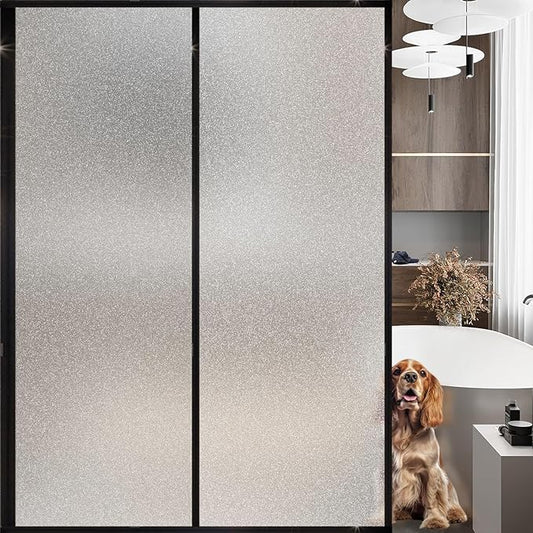 Frosted Glass Window Privacy Film Decorative, Bathroom Privacy Film for Glass Windows Cover, Static Cling, Removable, Reusable, Anti-UV, Anti-Glare, Heat Blocking, (Flash Point Pure,35.4X157.4Inch)