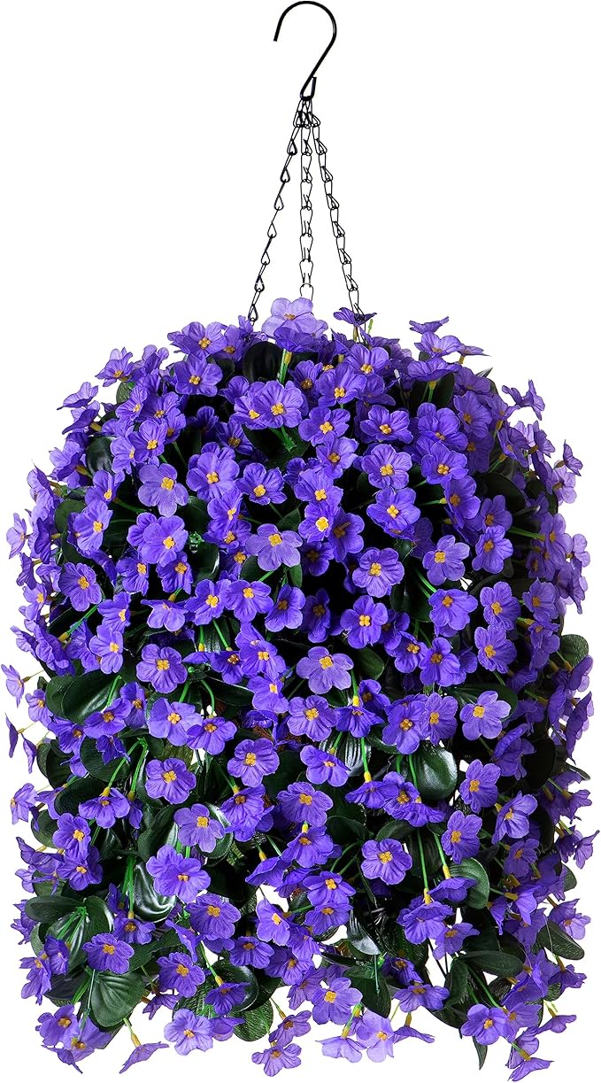 Artificial Fake Outdoor Hanging Flowers Plants Basket for Outside Porch Decoration, Fake Silk UV Resistant Look Real Purple Orchid Traing Vines for Home Balcony Yard Patio Garden Decor