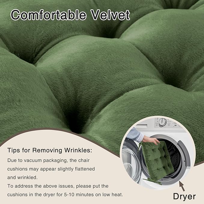 OVOV Chair Cushions for Dining Chairs Set of 6 Tufted Indoor Chair Pads with Ties Soft Square Seat Cushions for Kitchen Chairs 15.5"x15.5",Green