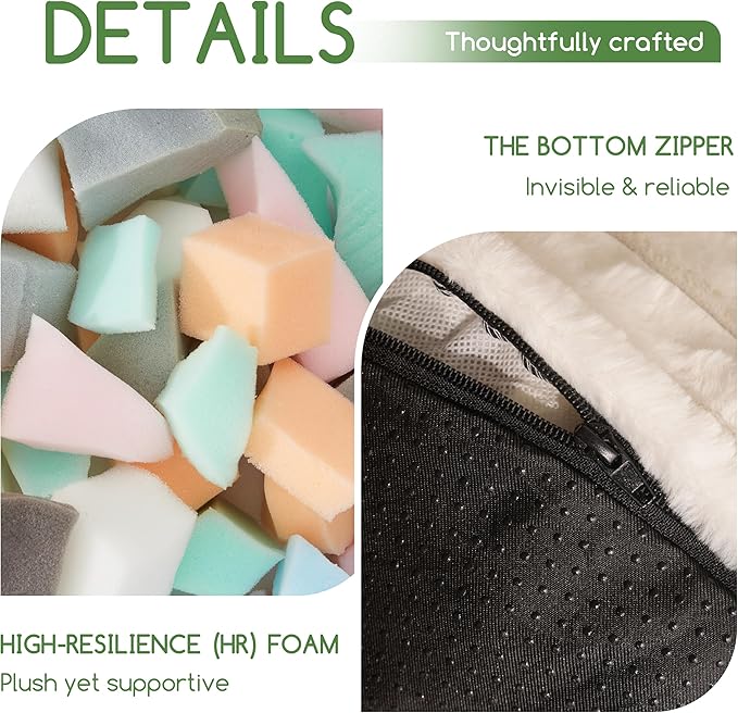 HIGOGOGO Round Stuffed Pouf Ottoman, Stripe Faux Fur Poufs with Foam Chunk Filling, Furry and Fluffy Pouf Foot Stool Storage Ottoman, 26 X 18 Floor Poufs Foot Rest for Living Room, Beige