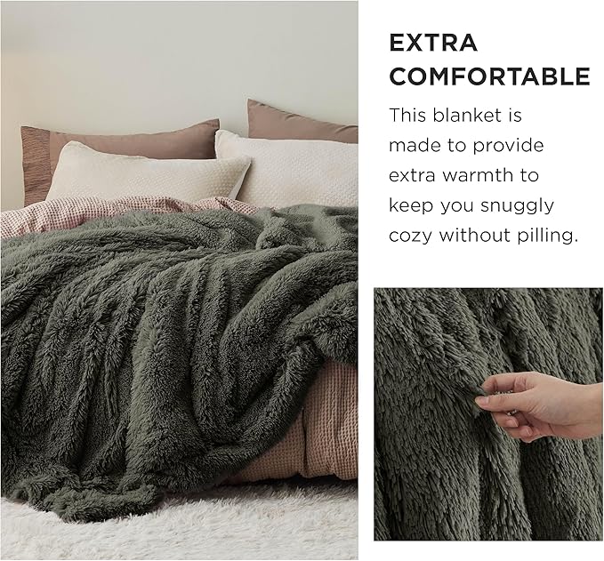 Bedsure GentleSoft Fluffy Olive Green Throw Blanket, Moss Green Decor Cozy Gifts for Women, Men, Soft Fleece Fuzzy Sherpa Plush Warm Thick Faux Fur Throw Blanket for Couch, House, 50x60