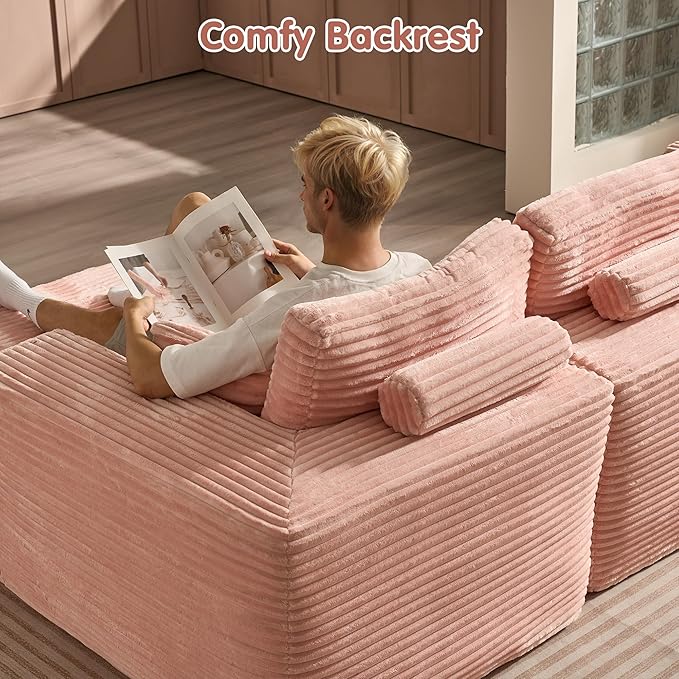 ovios 104" Cloud Sectional Couch with L-Shape Chaise,Modern Modular Sofa with Deep Seat, Upholstered Couches for Living Room Bedroom,No Assembly Required, Pink (Plush Corduroy Fabric)