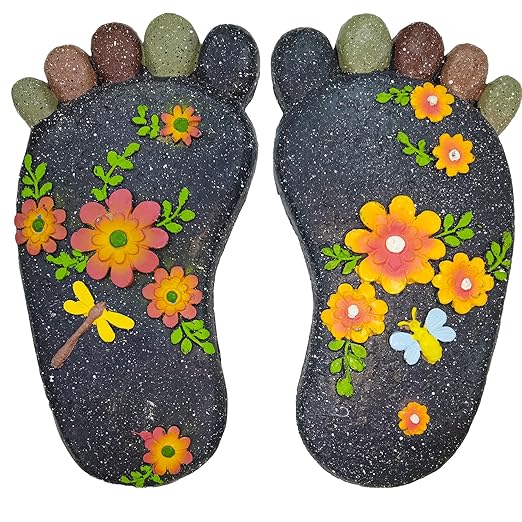 Stepping Stones Garden Decorative Stones for Patio, Deck, Garden or Sidewalk Home Decor Footprint Shaped Stepping Stones Set of 2 (Dark Grey)