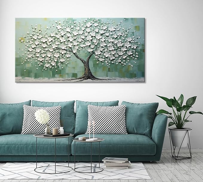 LASMOND Turquoise Tree of Life Wall Art for Living Room Canvas Prints Artwork Modern Abstract Bedroom Office Painting Decor (46x23 Inches)