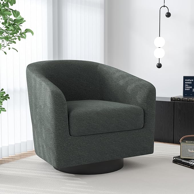 Swivel Barrel Accent Chair, Modern Round Chenille Fabric Arm Chair for Living Room, Bedroom, Comfy Club Reading Chairs for Adults(Chenille Fabric, Grey, Set of 4