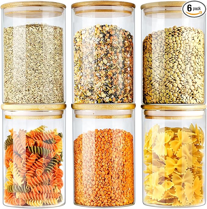 Urban Green Glass Jars with Airtight Lids, Airtight Glass Canisters with Locking Lids, (Bamboo-6P-26oz)