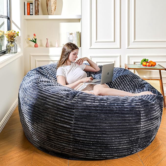 Large Bean Bag Chair, 6FT Giant Beanbag Chairs with Memory Foam Filled, Bean Bag Chairs for Adults, Ultra Soft Lazy Sofa for Living Room Bedroom (Grey)