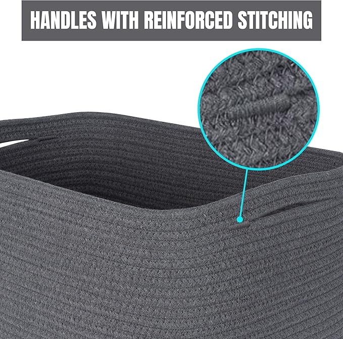 MINTWOOD Design 3-Pack Decorative Woven Storage Baskets for Shelves, Cube Bin Box for Organizing Books, Shoes, Dog Toys, Pantry Closet and Living Room Organizer, Charcoal Gray