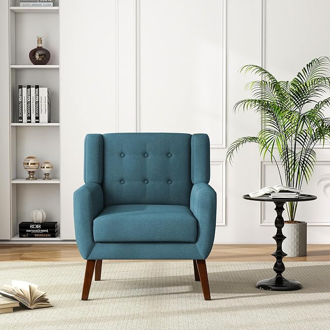 UIXE Accent Chair, Modern Upholstered Armchair in Fabric for Living Room, Comfy Club Arm Chairs Single Sofa Button Tufted Bedroom Reading Seat - Turquoise Blue, Set of 2