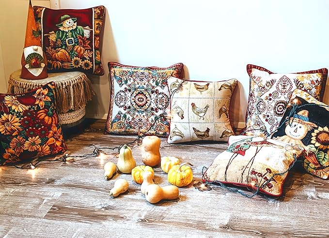 Tache Rococo Elegant Ornate Ivory Colorful Paisley Cotton Linen 18x18 Tapestry Woven Cushion Throw Pillow Cover 2 Pieces