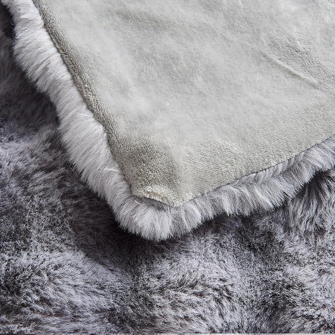 Lotus Karen Faux Fur Blanket - Tie-Dye Gray Twin Size, Big Bubble Rabbit Fluff, Thick Furry Plush Shaggy Blanket for Men, 60x80 Inches
