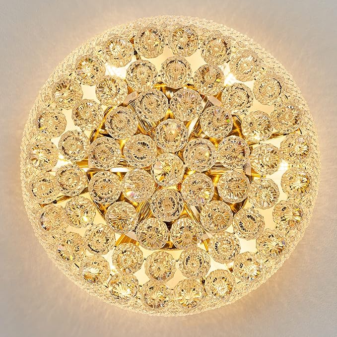 7-Light Crystal Flush Mount Chandelier Ceiling Light Fixture for Living Room Dining Room Bedroom Foyer Entryway Hallway Closet Bathroom (Gold D18)
