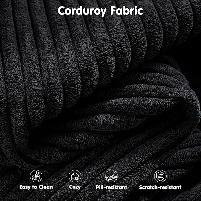 ovios 104" Cloud Sectional Couch with L-Shape Chaise,Modern Modular Sofa with Deep Seat, Upholstered Couches for Living Room Bedroom,No Assembly Required, Black (Corduroy Fabric)