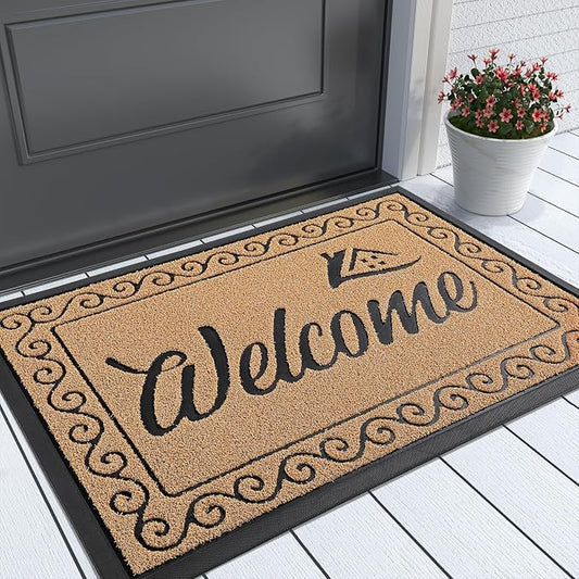 Yimobra Welcome Front Door Mat, Heavy Duty Easy Clean Doormat Indoor Outdoor, Waterproof Quick Dry Floor Mat for Home, Garage, Hign Traffic Areas, Non Slip, Low Profile, 29.5X17 Inches, Yellow