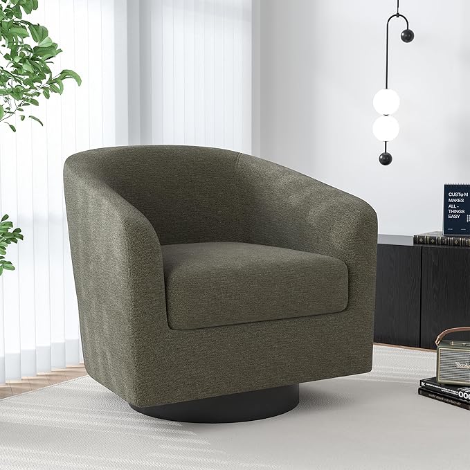 Swivel Barrel Accent Chair, Modern Round Chenille Fabric Arm Chair for Living Room, Bedroom, Comfy Club Reading Chairs for Adults(Chenille Fabric, Tan, Set of 1