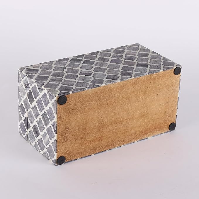 Handicrafts Home Handmade Moroccan Pattern Inspired Decorative Box - Large Storage Organizer for Neck Chains, Watches, Memory Keepsakes - Boho Style Treasure Box, Multipurpose Gift - Grey, 10x5x5