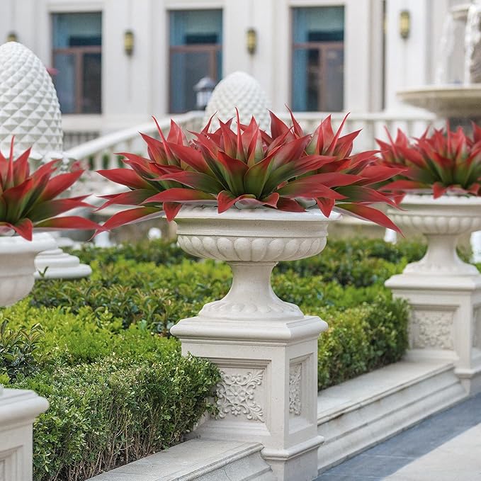 Artificial Agave Plants,Large UV Resistant Fake Agave Planters for Indoor and Outdoor Decorating Tropical Plant Succulents Greenery Indoor Decor (2Pack,22" Red)