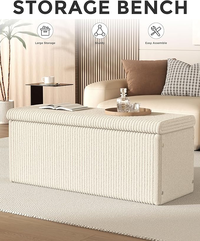 SUN TIME 42" Foldable Velvet Ottoman Bench with StorageοΌLarge Capacity End of Bed Chest, Soft Cushion Seat, Toy & Blanket Organizer, Footrest for Bedroom, Living Room, Entryway, Apartment