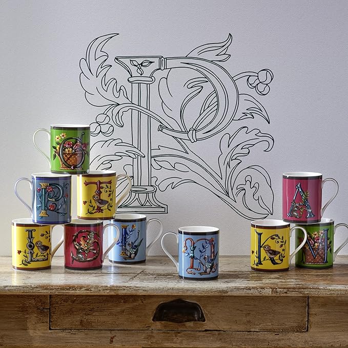 Spode Kit Kemp Alphabet Mug - Letter P Monogram in Fine China, 12oz Ceramic Coffee Cup for Hot Drinks, Personalized Drinkware for Unique Gifts, Dishwasher Safe Tea or Coffee Mug - Gift Box Included