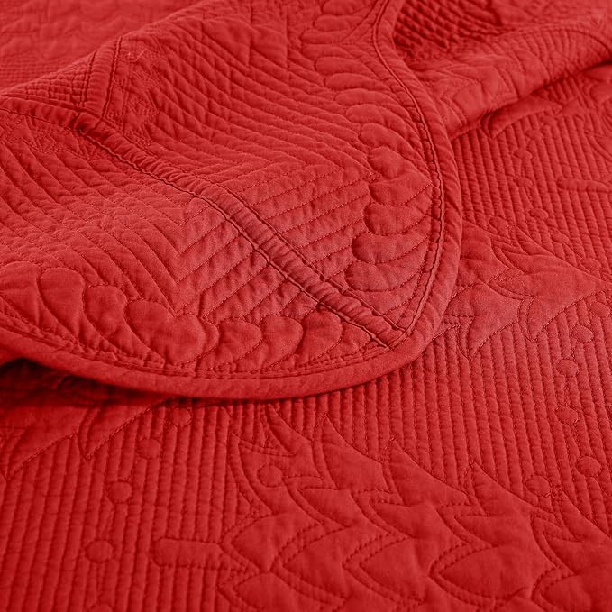 MarCielo 3-Piece Christmas Quilt 100% Cotton Oversized Bedspread Lightweight Coverlet Embroidery Christmas Tree Pattern Bedding Set (TC Red, Oversized King (118"x106"))