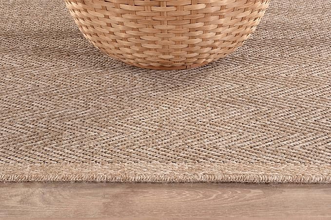 CAMILSON Indoor and Outdoor Runner Rug Natural Herringbone Seagrass Boho Design Easy-Cleaning Non Shedding Fiber Living Room Bedroom Garden Patio and Kitchen Washable Outside Carpet Alfombras (2x7)