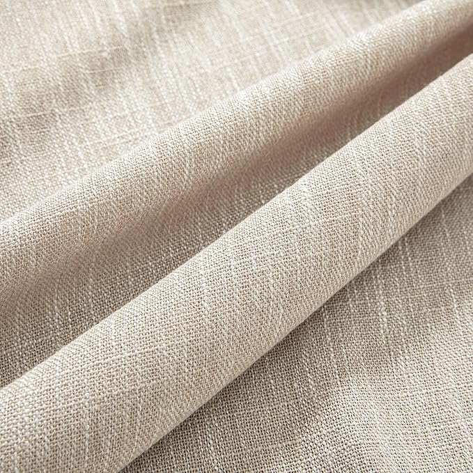 MYSKY HOME Boho Curtains Farmhouse Living Room Curtain Drapes, Light Filtering Semi Soft Cotton Blend Sheer Window Treatments for Sliding Glass Door Doorways, 50" x 90", Light Oatmeal, Set of 2