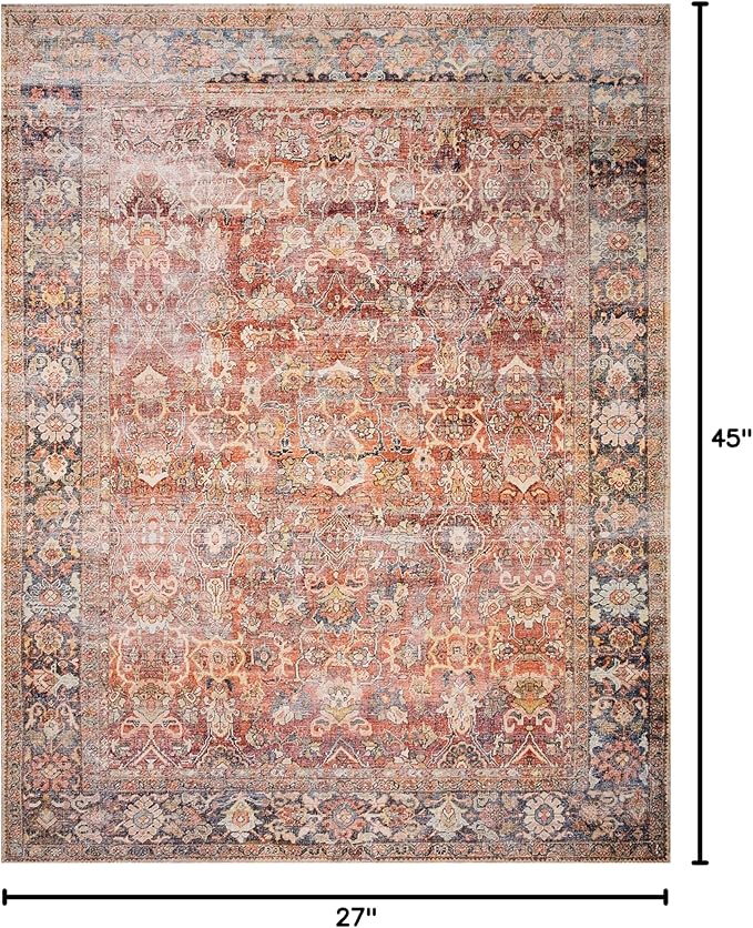 Loloi Layla Collection LAY-02 Spice/Marine 2'-3" x 3'-9" .13" Thick Accent Rug, Soft, Durable, Vintage Inspired, Distressed, Low Pile, Non-Shedding, Easy Clean, Printed, Living Room Rug
