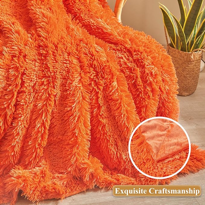 XeGe Luxury Faux Fur Bed Blanket, Orange Soft 60x90 Fluffy Throw, Shaggy Plush Decorative Blanket, Cute Furry Fuzzy Bed Throw for Bedroom Living Room Sofa, Orange, 60x90