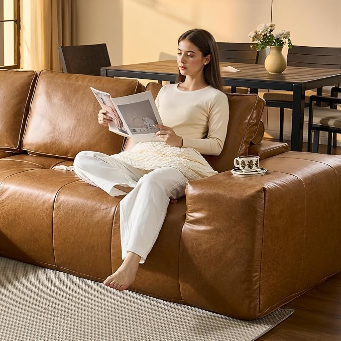 ovios Sectional Cloud Couch for Living Room, Modular Floor Sofa with Plush Corduroy, No Assembly Required, Big Comfy Couches Set with Fluffy Memory Foam, Stupendous U Shaped Sofas with Chaise, Brown