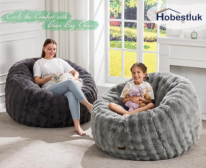 Hobestluk Bean Bag Chair Oversized Bean Bag Chair for Adults Donut-Shaped Large Bean Bag with Spacious Design for Living Room Bedroom or Reading Nook (Bubble Grey)
