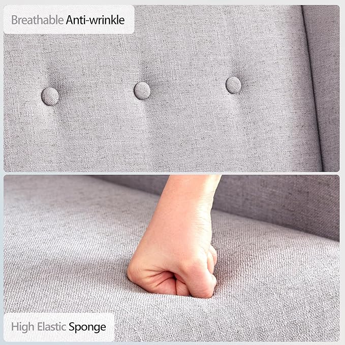 HUIMO Accent Chair Living Room Chair, Upholstered Button Tufted Armchair, Linen Fabric Sofa Chairs for Bedroom, Living Room, Mid Century Modern Comfy Reading Chair (Light Grey)