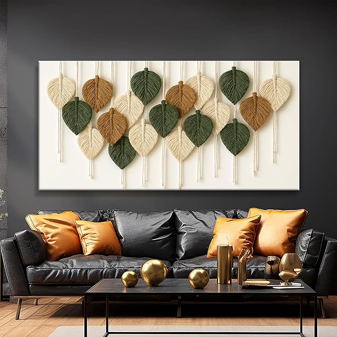 Tsomzxng Large Boho Wall Art Living Room Chic Home Wall Art Modern Multicolor Leaves Feather Canvas Wall Art Decor Picture For Bedroom Apartment Kitchen Ready To Hang 29" W X 58" L