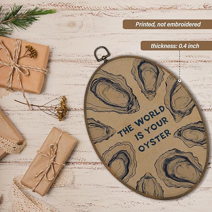 XBBMGG Vintage Oyster Wall Art Decor, Inspirational Retro Beach Oval Wall Hanging Decor, Nautical Ocean The World Is Your Oyster Framed Canvas Prints for Living Room Bathroom Decorations, 8.6 x 11.4 inch