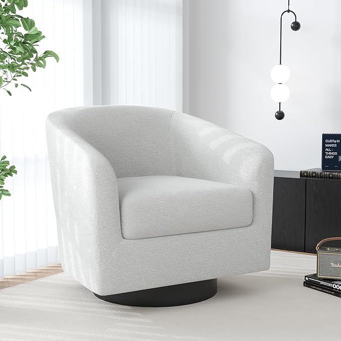 Swivel Barrel Accent Chair, Modern Round Chenille Fabric Arm Chair for Living Room, Bedroom, Comfy Club Reading Chairs for Adults(Chenille Fabric, Beige, Set of 1