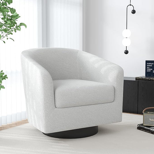 Swivel Barrel Accent Chair, Modern Round Chenille Fabric Arm Chair for Living Room, Bedroom, Comfy Club Reading Chairs for Adults(Chenille Fabric, Beige, Set of 1
