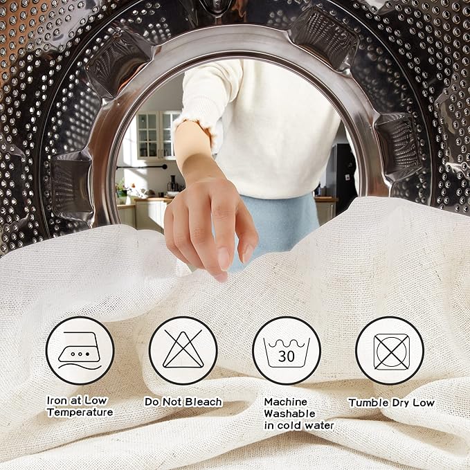 MYSKY HOME Linen Curtains for Sliding Glass Door, Back Tab Semi Sheer Curtain Panels Extra Long Floor Length Drapes Linen Texture Soft Touch Country Curtains, 50x102 Inch, Linen, Set of 2