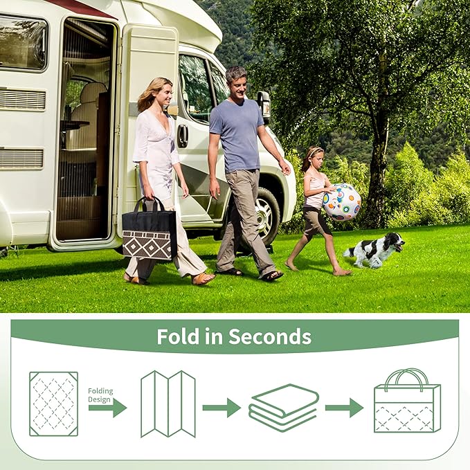 GENIMO Outdoor Rug Waterproof for Patio Decor, 5'x8' Reversible Plastic Straw Rug Carpet, Camping Mat for Outdoor, RV, Backyard, Deck, Balcony, Picnic, Beach, Coffee & Beige