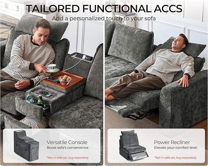 Oversized Modular Sofa Comfy Cloud Couch with Storage, Extra Deep Plush Sectional Sofa Set for Living Room, Covers Washable, Chenille, Olar (Grey, 6-Seater with 3 Ottomans, Sleeper)