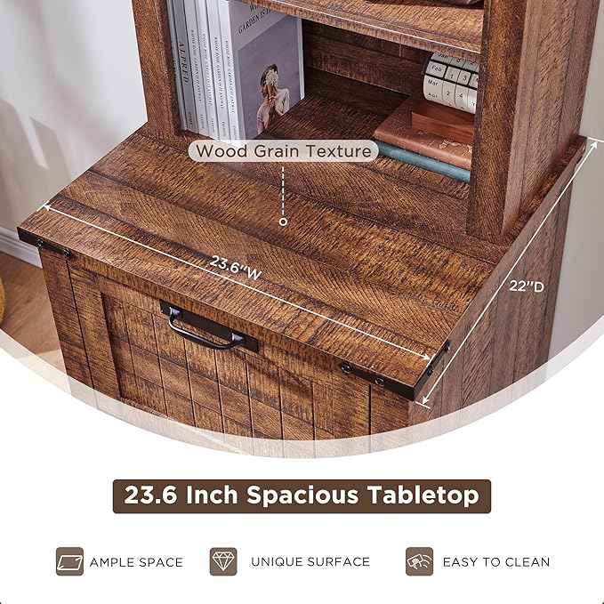 RedLemon Bookcase with 2 File Drawers, 72" Tall Farmhouse Bookshlef with Storage and Adjustable Shelves, 4 Tier Rustic Wood Bookshelf with Cabinet for Office, Living Room (Reclaimed Barnwood Color)