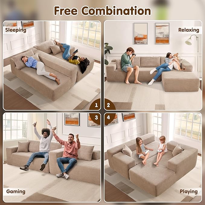 ovios 104" Cloud Sectional Couch with L-Shape Chaise,Modern Modular Sofa with Deep Seat, Upholstered Couches for Living Room Bedroom,No Assembly Required, Camel (Corduroy Fabric)