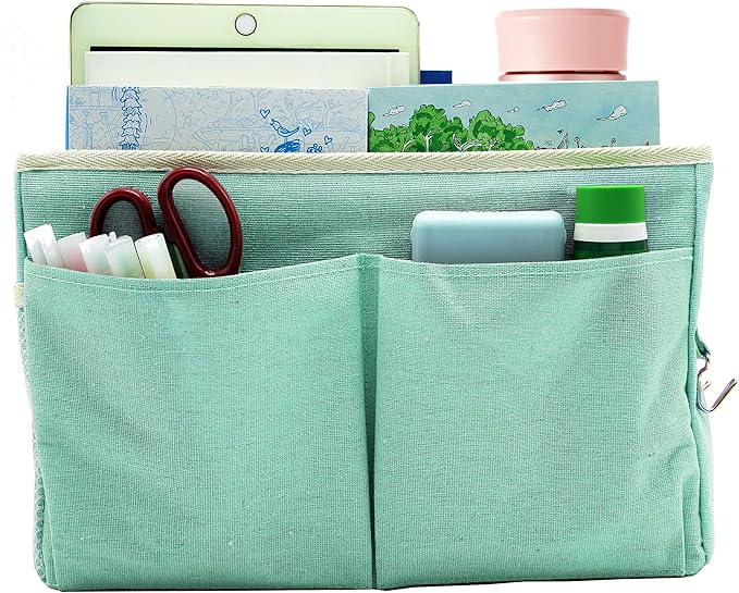 2-Pack Bedside Caddy Bedside Hanging Storage Basket Multi-Function Organizer Caddy for Bunk and Hospital Beds Dorm Rooms Bed Rails, Can be Placed Glasses Books Mobile Phones(2pcs Green)