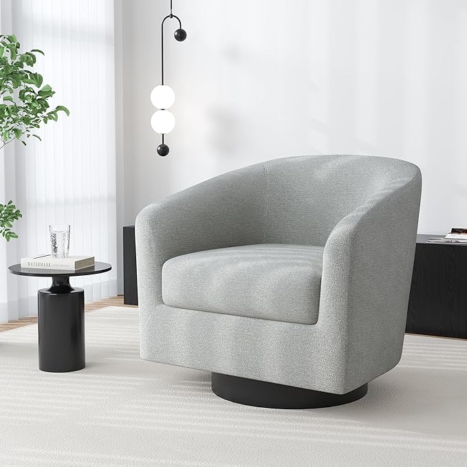 Swivel Barrel Accent Chair, Modern Round Chenille Fabric Arm Chair for Living Room, Bedroom, Comfy Club Reading Chairs for Adults(Chenille Fabric, Light Grey, Set of 4