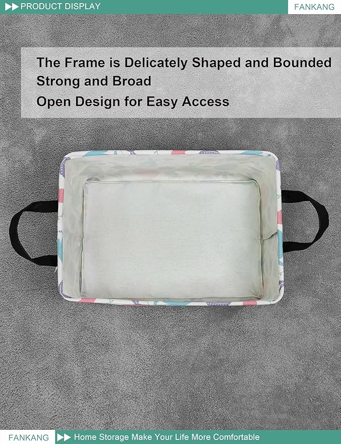 FANKANG Storage Bins, Nursery Hamper Canvas Laundry Basket Foldable with Waterproof PE Coating Large Storage Baskets for Kids Boys and Girls, Office, Bedroom, Clothes,Toys(Rec-Easter egg)