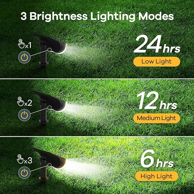 Linkind Solar Lights Outdoor Waterproof IP67, StarRay Dusk-to-Dawn Outdoor Solar Lights, 3 Lighting Modes Solar Spot Lights Outdoor for Garden, Yard, Landscape (Daylight, 4 Pack)