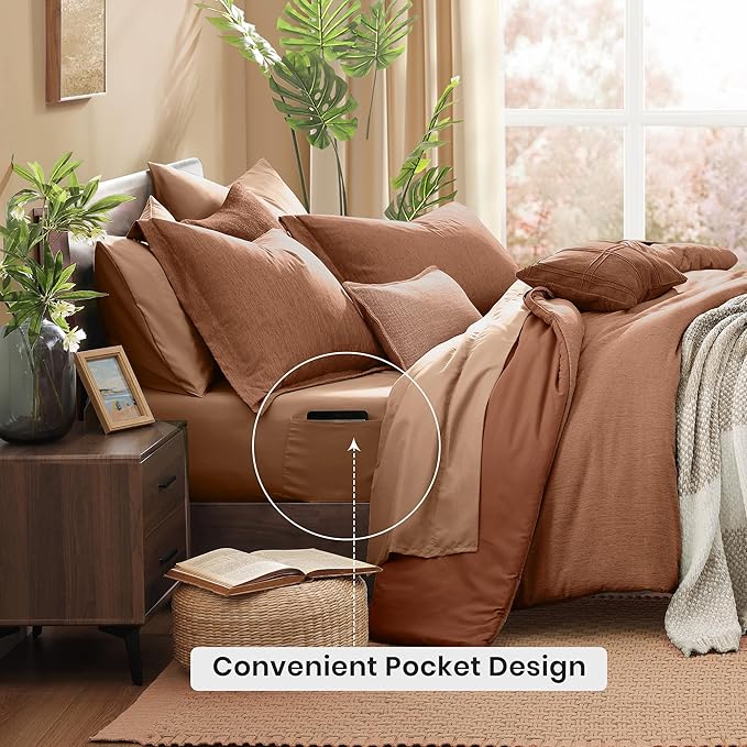 Monbix Full Size Comforter Set, Autumn Leaf Bedding Comforter for Full Size Bed Set Reversible, Bedding Sets Full 7 Pieces, Cationic Dyeing Bed in a Bag with Comforter, Sheets, Pillowcases & Shams