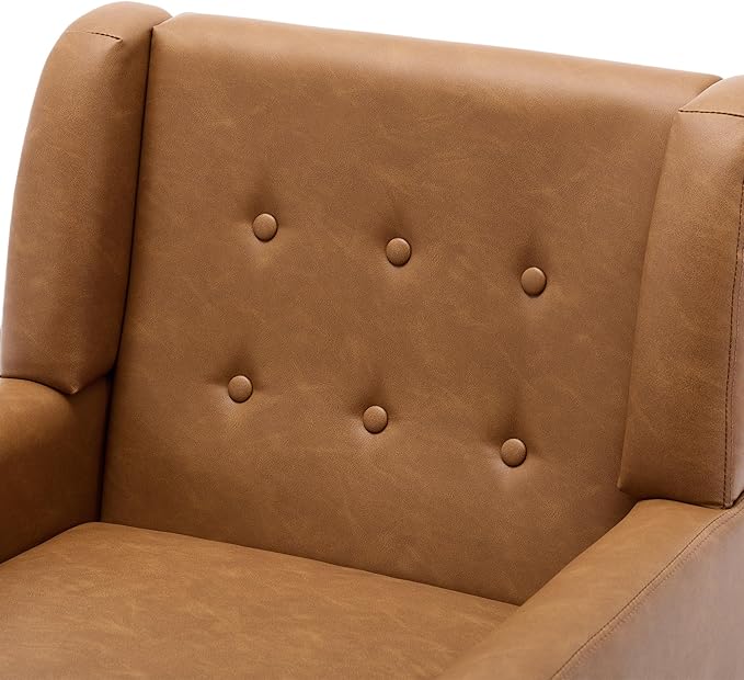 UIXE PU Leather Accent Chairs Set of 2, Modern Arm Club Chair Upholstered Armchair for Living Room, Comfy Single Sofa Seats Button Tufted Reading Seating, Brown