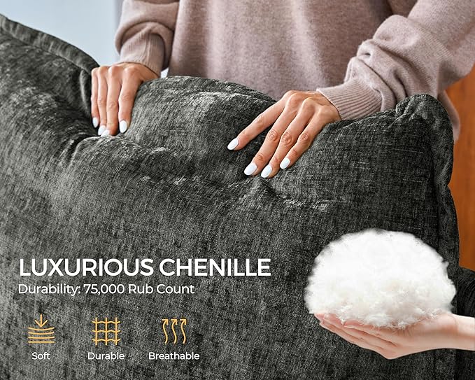 Oversized Modular Sofa Comfy Cloud Couch with Storage, Extra Deep Plush Sectional Sofa Set for Living Room, Covers Washable, Chenille, Olar (Grey, 6-Seater with 3 Ottomans, Sleeper)