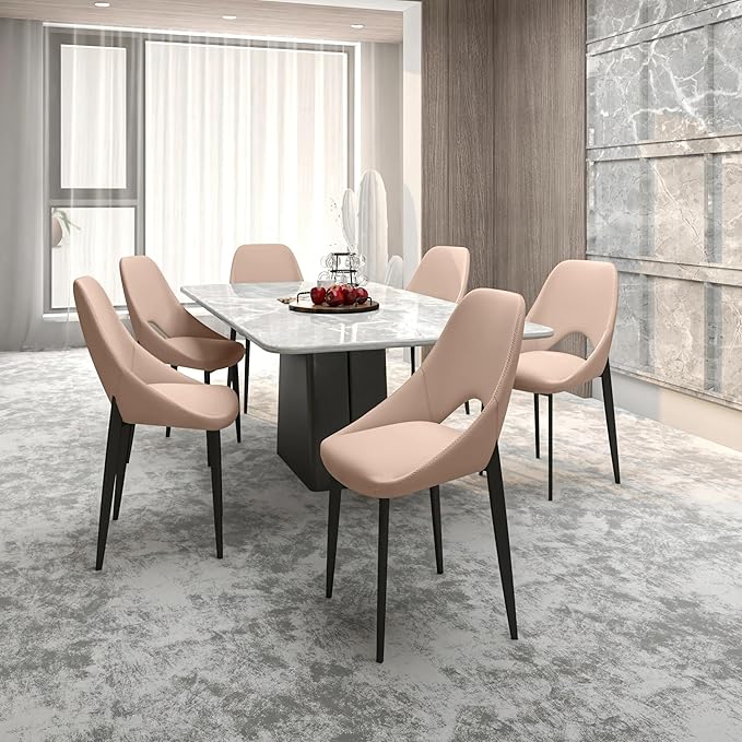 LeisureMod Amalfi Upholstered Fabric Dining Chair – Modern Side Chair with Iron Legs, Mid-Century Accent Chair for Dining Room or Kitchen