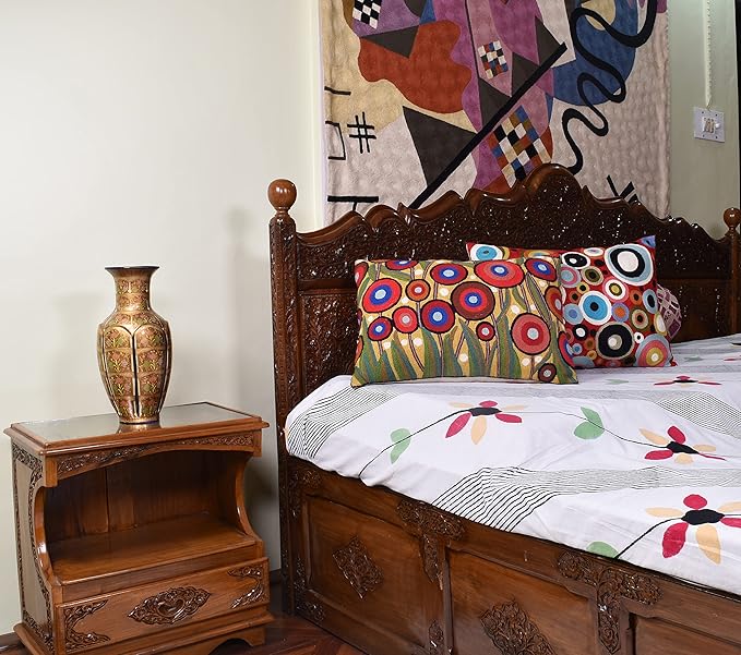 Lumbar Yellow Poppy Floral Pillow Cover Red Poppies Flower Pillows Farmhouse Chair Cushion Floral Poppy Hand Embroidered Size 14x20